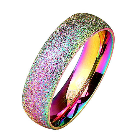 Herren & Damen Ring Partnerring Regenbogen sandgestrahlt Diamantoptik