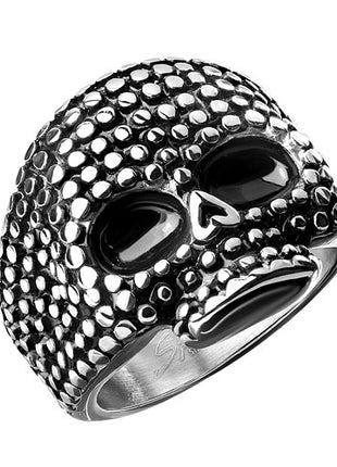 Biker Ring Totenkopf Schädel 2 Ton Ring Schwarz Edelstahl Silbern