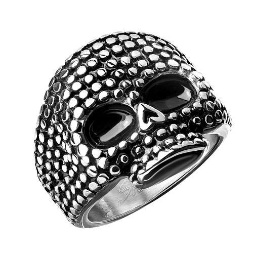 Biker Ring Totenkopf Schädel 2 Ton Ring Schwarz Edelstahl Silbern