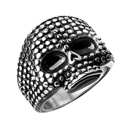 Biker Ring Totenkopf Schädel 2 Ton Ring Schwarz Edelstahl Silbern