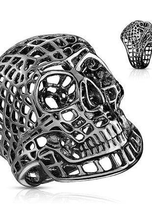 Men's Biker Rocker Ring Skull Stainless Steel Grid Black 