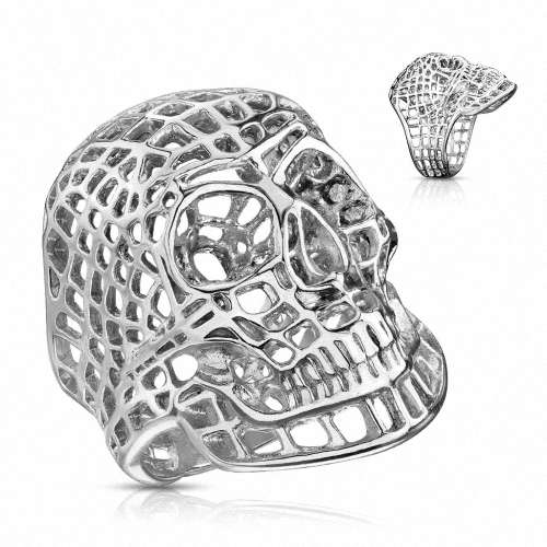 Herren Biker Rocker Ring Totenkopf Edelstahl Gitter