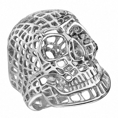 Herren Biker Rocker Ring Totenkopf Edelstahl Gitter