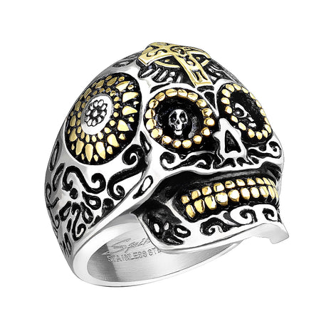 Biker Rocker Ring Skull Dia De Los Muertos Skull 