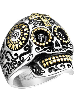 Biker Rocker Ring Skull Dia De Los Muertos Skull 