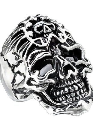 Biker Rocker Stainless Steel Skull Ring Skull with Bandana 