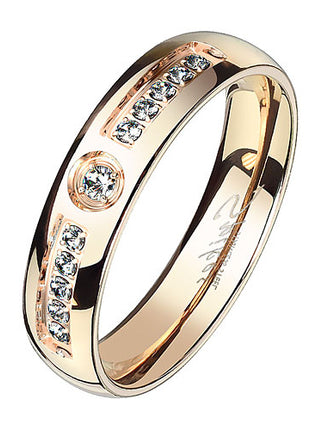 Stylischer Damen Ring Verlobungsring Solitärring Rosegold vergoldet mit Kristall