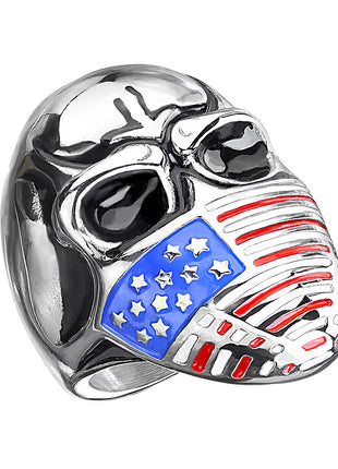 Biker Rocker Ring Skull with USA Flag Mask 