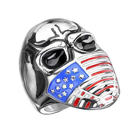 Biker Rocker Ring Skull with USA Flag Mask 