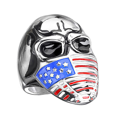 Biker Rocker Ring Totenkopf Schädel mit USA Flaggenmaske