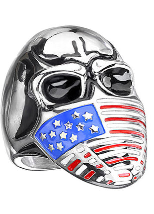 Biker Rocker Ring Totenkopf Schädel mit USA Flaggenmaske