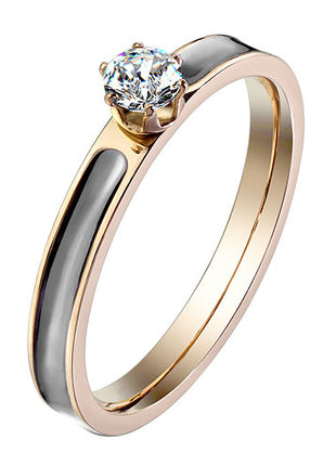 Damen Ring Verlobungsring mit Kristall Rosegold IP Emaille Schwarz