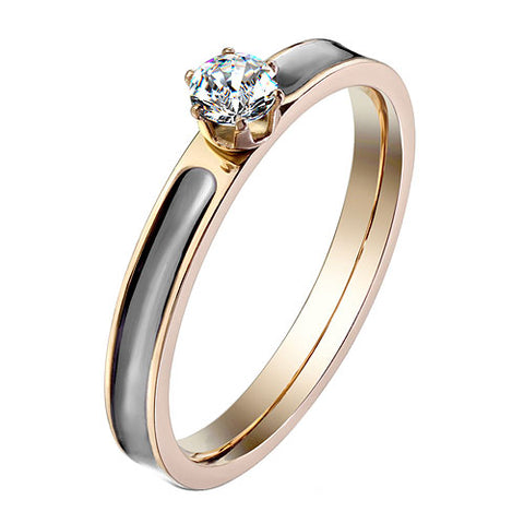 Damen Ring Verlobungsring mit Kristall Rosegold IP Emaille Schwarz