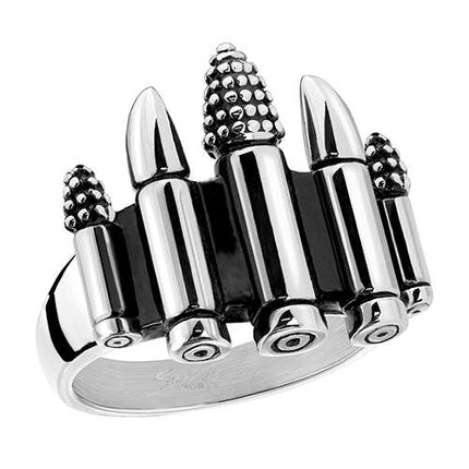 Herren Fingerring Männer Siegelring Edelstahl Biker Ring Patronenhülsen Silber