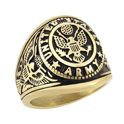 Biker Ring Herren Männer Army Seal Siegelring Edelstahl Gold US Armee Adler