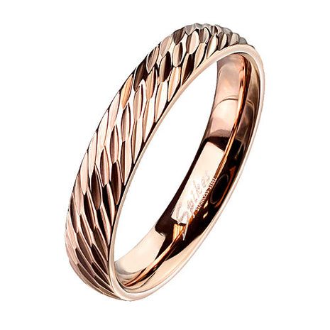 Herren & Damen Ring Rosegold IP Partnerring Rillen Verlobungsring