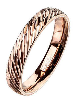 Herren & Damen Ring Rosegold IP Partnerring Rillen Verlobungsring