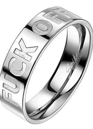 F-Off gravierter Damen Herren Ring Edelstahl Fingerring Silber Edelstahl poliert