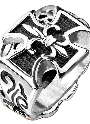 Biker Rocker Ring Bikerschmuck Eisernes Kreuz mit Fleur-de-Lys