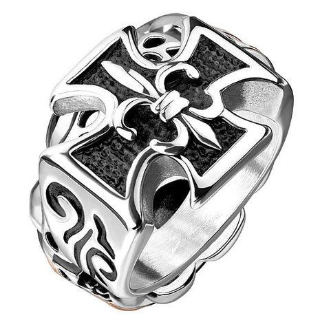 Biker Rocker Ring Bikerschmuck Eisernes Kreuz mit Fleur-de-Lys