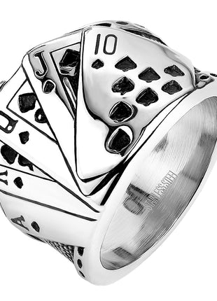 Men's Biker Rocker Ring Poker Cards Royal Straight Flush Stainless Steel 