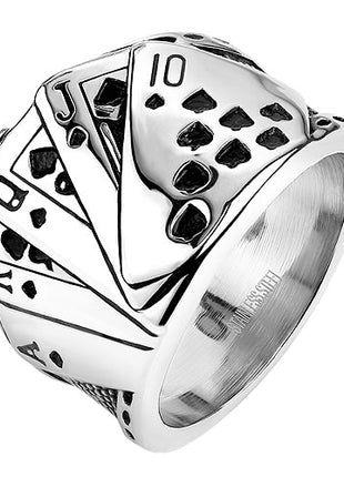 Herren Biker Rocker Ring Poker Karten Royal Straight Flush Edelstahl