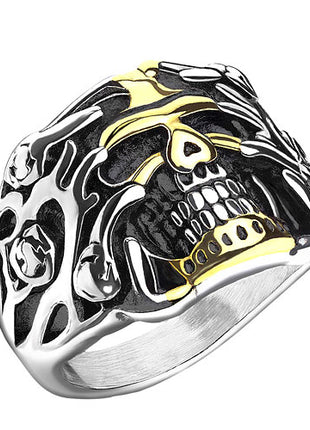 Totenkopf Schädel Herren Biker Rocker Schmuck Ring Edelstahl Silber vergoldet