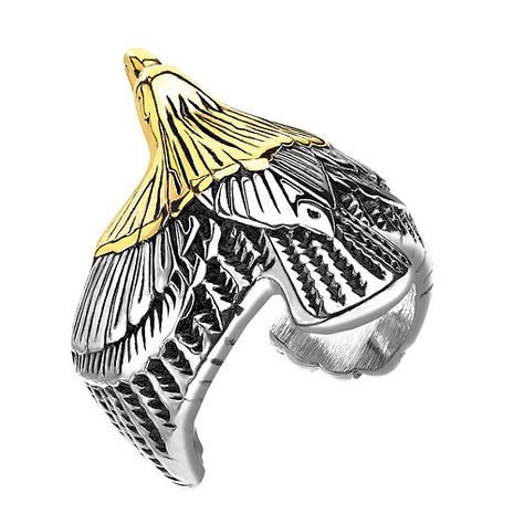 Herren Biker Gothic Ring Adler Flügel Seeadler Massiv Rocker Edelstahl vergoldet