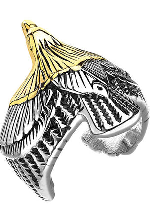 Herren Biker Gothic Ring Adler Flügel Seeadler Massiv Rocker Edelstahl vergoldet