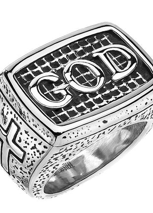 Herren Siegelring Biker Rocker Schmuck Ring Edelstahl Silber 3D Gott mit Kreuz