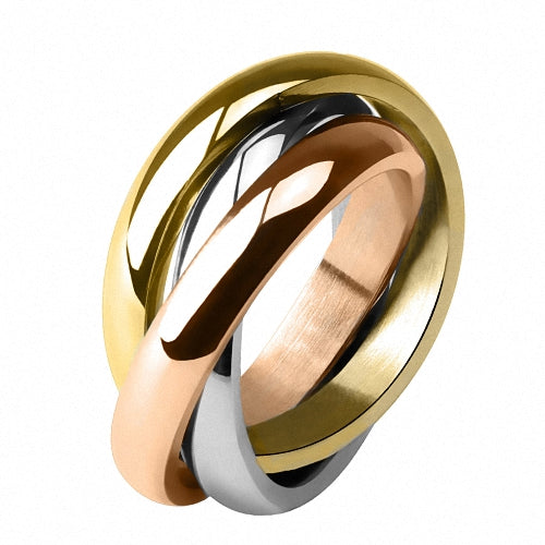 Damenring Edelstahl vergoldet Tricolor Dreifach Dreier Ring