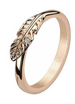 Designer Damen Ring Verlobungsring Rosegold Blatt mit Kristall