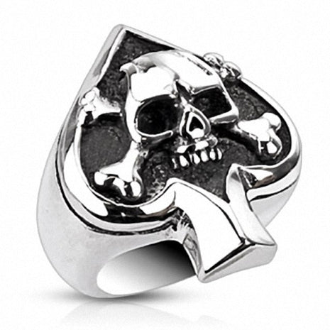 Edelstahl Biker Rocker Ring Totenkopf Pik Ass