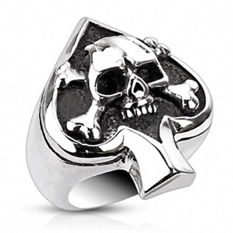 Edelstahl Biker Rocker Ring Totenkopf Pik Ass