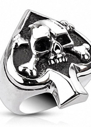 Edelstahl Biker Rocker Ring Totenkopf Pik Ass