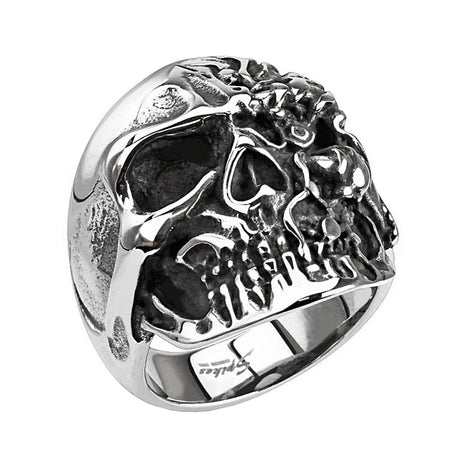 Biker Rocker Ring Totenkopf mit 2 Gesichter Terminator