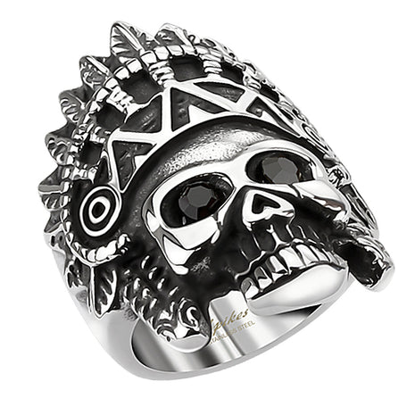 Biker Rocker Ring Apache Indian Jewelry Skull Black Eyes 