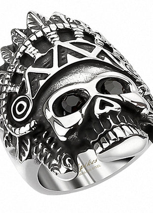 Biker Rocker Ring Apache Indianer Schmuck Totenkopf schwarze Augen