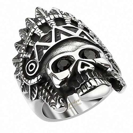Biker Rocker Ring Apache Häuptling Schmuck Totenkopf schwarze Augen