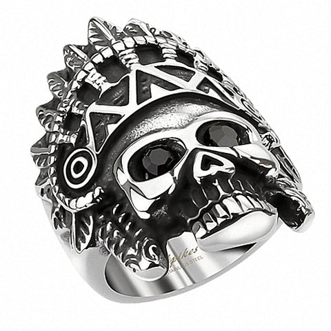 Biker Rocker Ring Apache Indianer Schmuck Totenkopf schwarze Augen