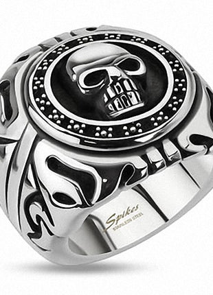 Herren Biker Ring mit 3D Totenkopf Edelstahl Massiv