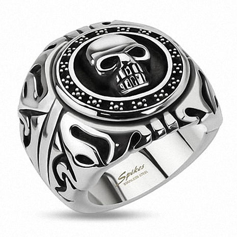 Herren Biker Ring mit 3D Totenkopf Edelstahl Massiv