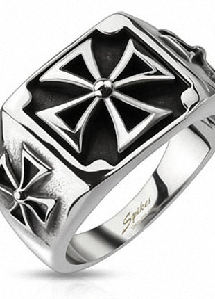 Herren Biker Ring Edelstahl Triple Iron Cross