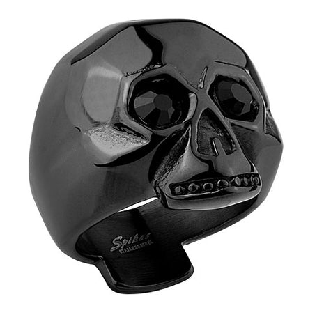 Schwarzer Biker Rocker Ring Totenkopf schwarze Kristall Augen