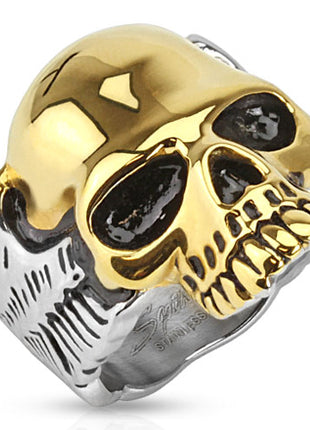 Biker Totenkopf Ring zweifarbig Edelstahl vergoldet