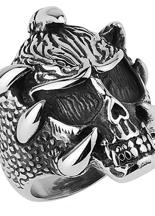 Biker Ring Totenkopf mit Klaue Edelstahl Massiv