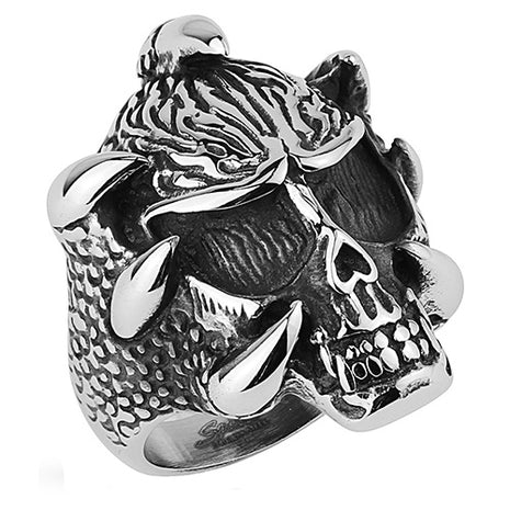 Biker Ring Totenkopf mit Klaue Edelstahl Massiv