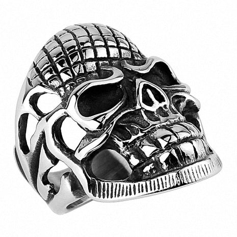 Rocker Biker Ring Massiv Totenkopf mit Stirnband