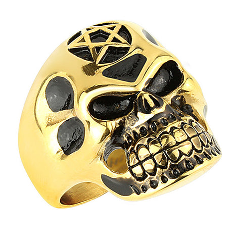 Biker Ring Totenkopf mit Davidstern vergoldet Massiv