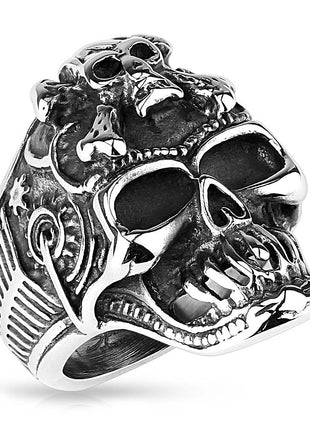 Biker Rocker Ring Skull with Crossbones 